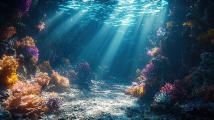 Underwater Scene with Vibrant Coral and Light Rays