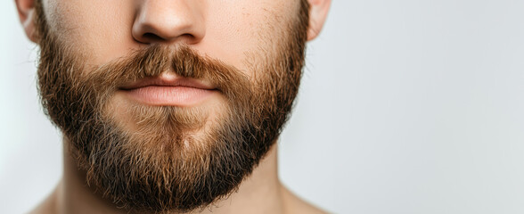 Obraz premium Close-up of a man's beard and mustache on a white background.