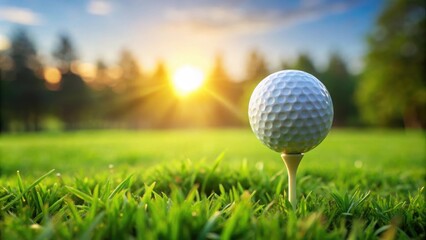 Obraz premium Golf ball and tee on green grass field, tee, golf, sport, equipment, game, club, outdoor, recreation, leisure, round, white