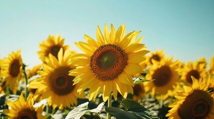 Bright Sunflowers Under Clear Blue Sky