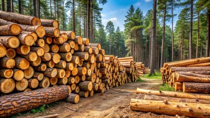 Pine wood logs being harvested in a forest , pine, wood, forestry, logging, trees, forest, timber