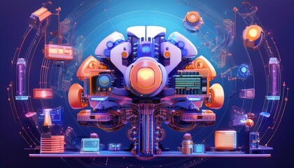 A futuristic digital device surrounded by colorful holograms, representing advanced technology and innovation in a captivating visual format.