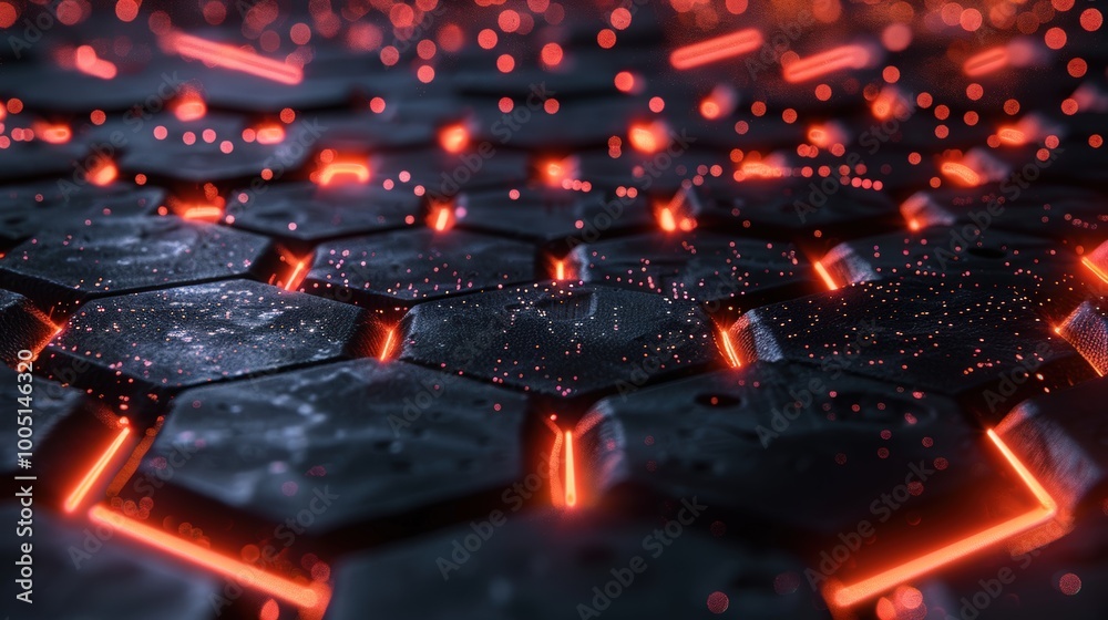 Poster black hexagonal grid with red glow