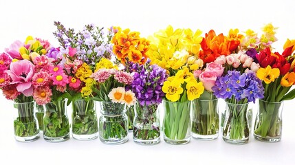 Fototapeta premium Colorful Flower Arrangement in Glass Vases