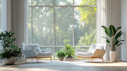 Modern Living Room with Natural Light and Greenery