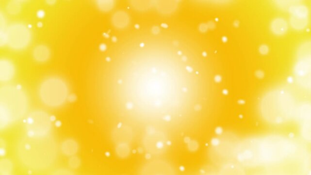 見上げるとキラキラと中心からふわふわな雪が降る 背景黄色 Winter Snowflake Series:Looking up, fluffy snow falls from the center, sparkling with a yellow background