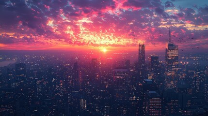 Fototapeta premium Stunning Sunset Over a Vibrant Cityscape