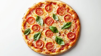 Fresh Margherita Pizza with Tomatoes and Basil Leaves
