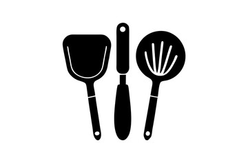 Kitchen utensil silhouette vector, Kitchen cutlery, utensil and cooking tools silhouette elements
