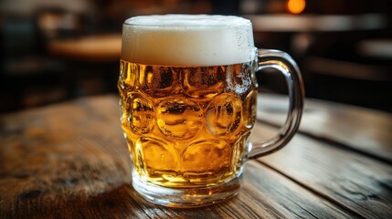 Refreshing Beer in Glass on Wooden Table