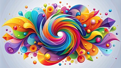 Vibrant, geometric vector shapes in a mesmerizing dance of colors, swirling and twirling in a dynamic abstract composition on a clean white background.