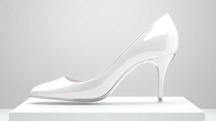 A classy and elegant high-heel shoe mockup, A white shoe with a high heel and a clear sole