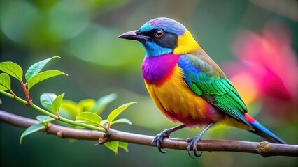 Obraz premium Colorful bird perched on a branch with a blurred background, bird, colorful, perched, branch, nature, wildlife, vibrant, feathers