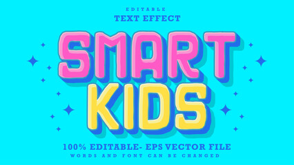 Fototapeta premium 3d Minimal Word Smart kids Editable Text Effect Design Template, Effect Saved In Graphic Style