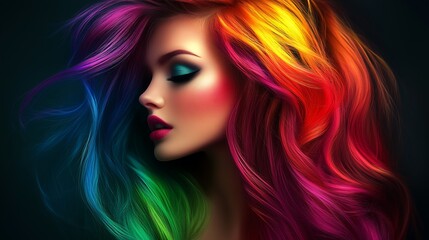 Woman with Rainbow Colored Hair Profile