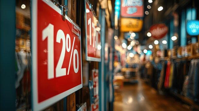 Sale Signs with Significant Markdowns in Retail Store