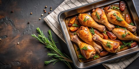 Baked chicken drumsticks on a baking tray in the oven , Oven, Baking tray, Chicken, Drumsticks, Roasted, Golden, Delicious, Cooking