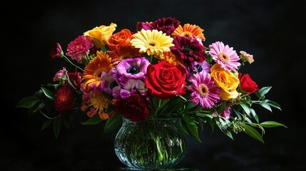 Obraz premium Vibrant Floral Arrangement in Glass Vase