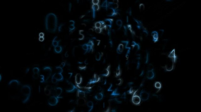 Dark Cloud of Swirling Random Numbers Animation