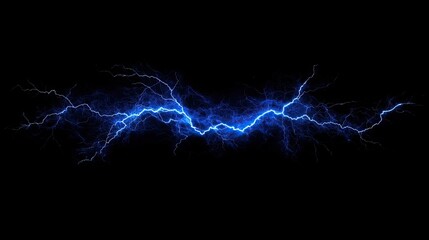 A bright blue lightning bolt streaks across a black background.
