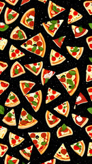 pizza on the black background