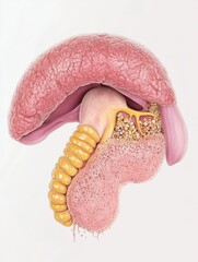 Realistic digital illustration of the human pancreas highlighting its role in digestion and insulin production Perfect for use in diabetes awareness campaigns medical presentations and healthcare mark