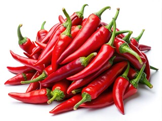 Bright red chili peppers stand out against a clean white background, perfect for inspiring spicy ingredient concepts and tantalizing recipes that ignite your culinary creativity.