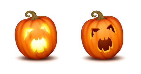 Frightened screaming jack-o-lantern realistic color icons set. Spooky essence of Halloween performing 3d characters on white background
