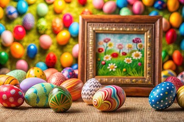 Easter jubilation captured through exquisitely designed eggs on a vivid canvas backdrop, celebrating the season of renewal and joy with colorful artistry and festive spirit.