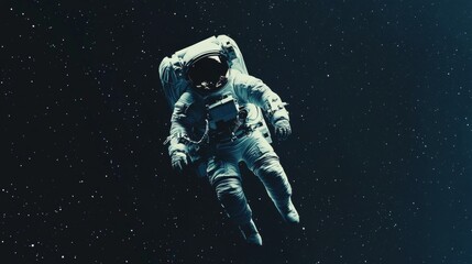 Fototapeta premium An astronaut floats in the vast expanse of space, surrounded by a field of twinkling stars.