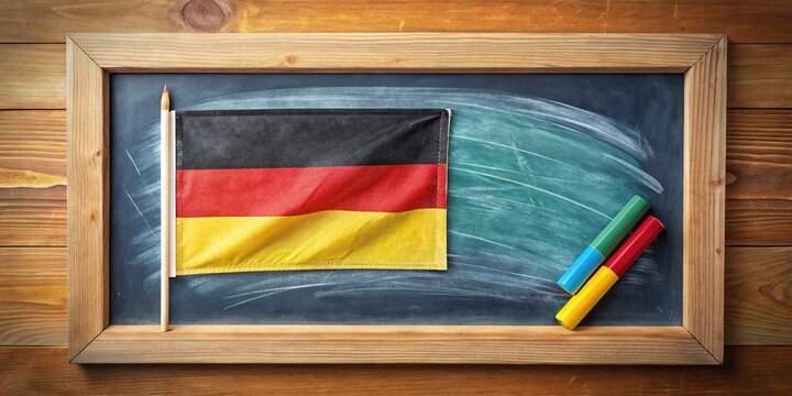 Lockdown School Closure with German Flag and Covid-19 Banner on School Chalkboard Representing Educational Challenges