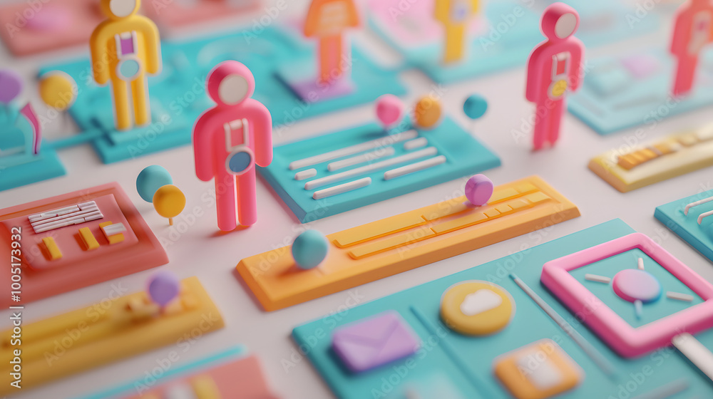 Wall mural wireframe in user experience 3d