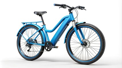 Fototapeta premium Sleek blue modern mid-drive motor e-bike against a white backdrop, showcasing eco-friendly innovation in electric biking for a sustainable and stylish ride.