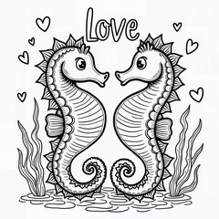 Seahorse Love Coloring Page