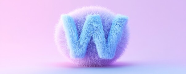 Fluffy letter W in pastel pink background