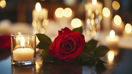 Red Rose and Candlelight Table Setting