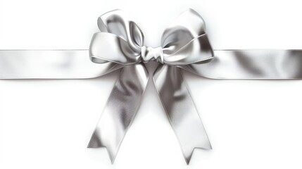 Silver Ribbon Bow Isolated on White Background