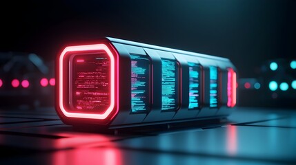 Glowing Futuristic Computing Device with Digital Displays