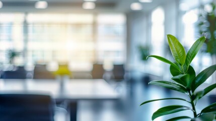 Green Plant in Blurred Office Interior