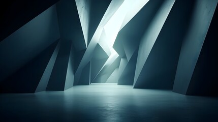Glowing Reflective Geometric Shapes Casting Light in Futuristic Dark Setting