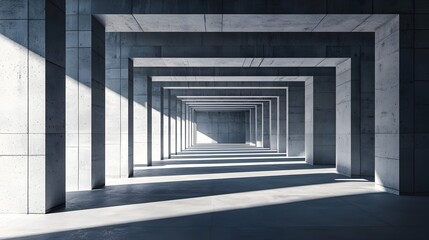 Fototapeta premium Massive Concrete Pillars Forming an Industrial Space with Intricate Textures and Dramatic Shadows