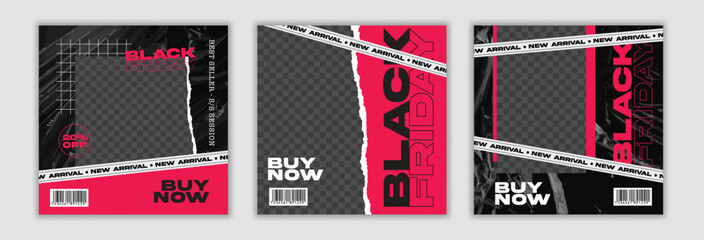 Set of three black friday sale social media pack template premium vector