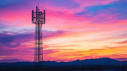 Tower Silhouette Against Colorful Sunset Sky