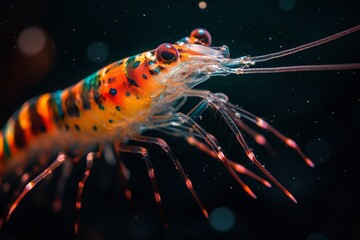 Mystic portrait of Krill, copy space on right side, Close-up View, isolated on black background