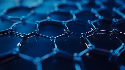 Abstract Blue Hexagonal Structure with Spheres