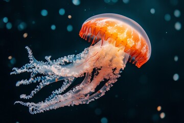 Fototapeta premium Mystic portrait of Jellyfish, copy space on right side, Close-up View, isolated on black background