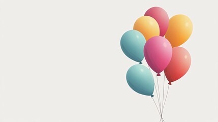 A cluster of colorful balloons against a white background.