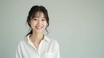Smiling Japanese Asian Woman in White Shirt - Friendly Portrait