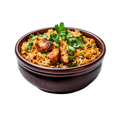 Chicken with rice isolated on white background 