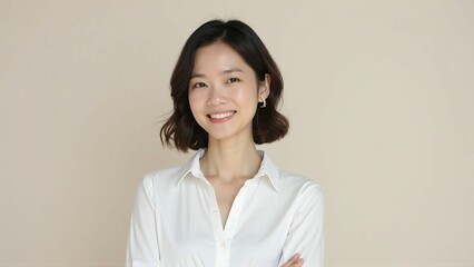 Confident Asian Businesswoman in White Shirt – Professional Portrait